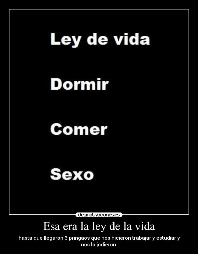 Esa era la ley de la vida - hasta que llegaron 3 pringaos que nos hicieron trabajar y estudiar y nos lo jodieron