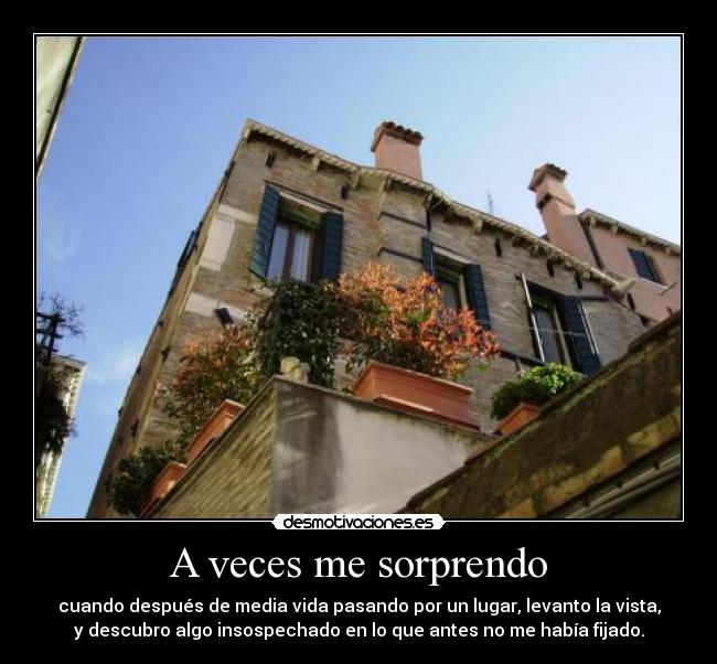 A veces me sorprendo - cuando después de media vida pasando por un lugar, levanto la vista,
y descubro algo insospechado en lo que antes no me había fijado.