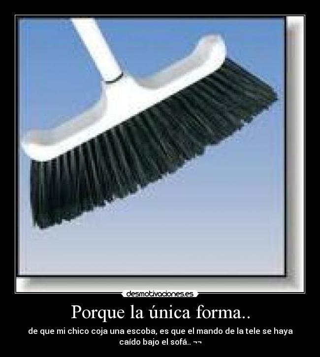 Porque la única forma.. - de que mi chico coja una escoba, es que el mando de la tele se haya
caído bajo el sofá.. ¬¬