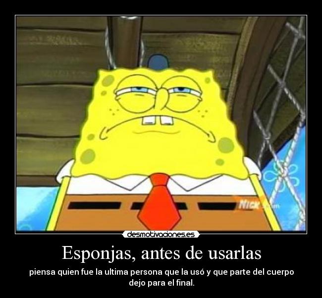 Esponjas, antes de usarlas - piensa quien fue la ultima persona que la usó y que parte del cuerpo dejo para el final.