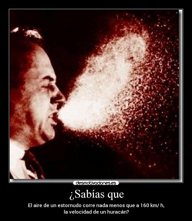 ¿Sabías que - El aire de un estornudo corre nada menos que a 160 km/ h,
la velocidad de un huracán?