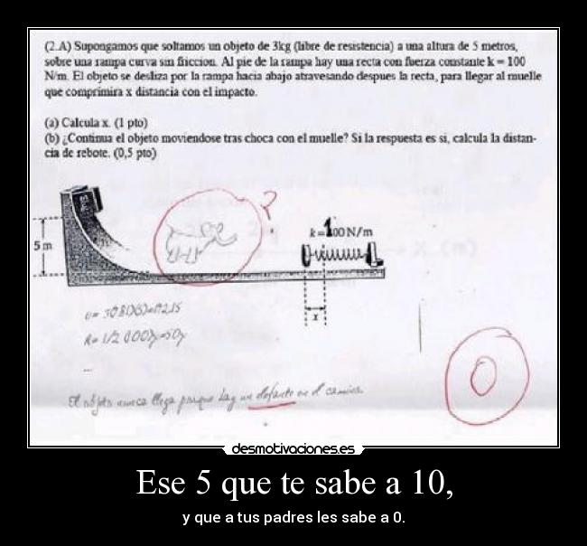 Ese 5 que te sabe a 10, - y que a tus padres les sabe a 0.
