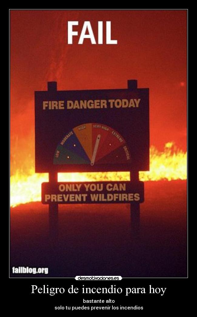 Peligro de incendio para hoy - bastante alto
solo tu puedes prevenir los incendios