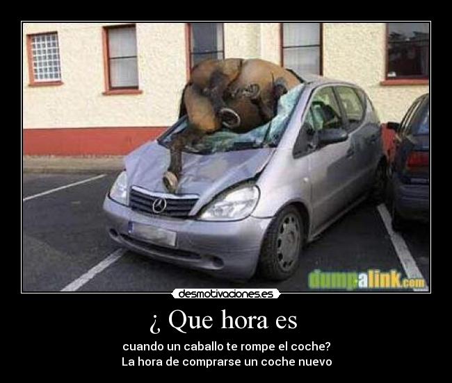 ¿ Que hora es - cuando un caballo te rompe el coche?
La hora de comprarse un coche nuevo