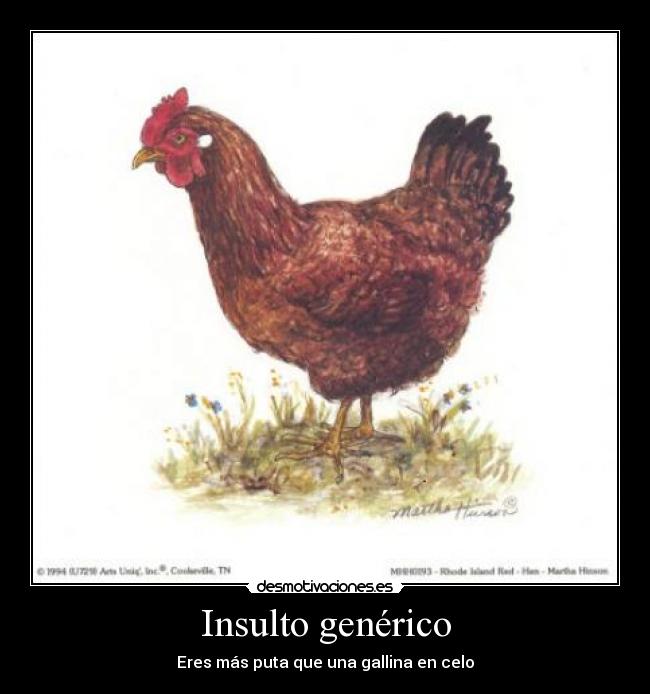 Insulto genérico - Eres más puta que una gallina en celo