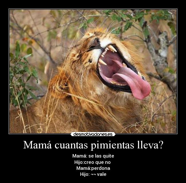 Mamá cuantas pimientas lleva? - Mamá: se las quite
Hijo:creo que no 
Mamá:perdona
Hijo: ¬¬ vale