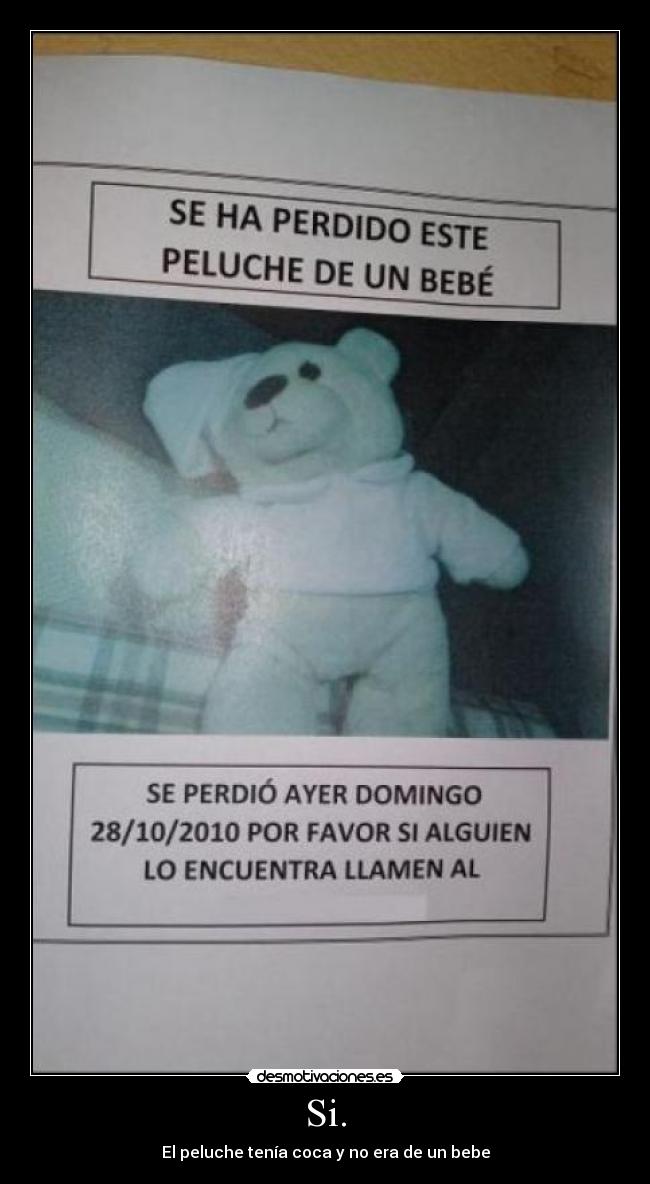 Si. - El peluche tenía coca y no era de un bebe