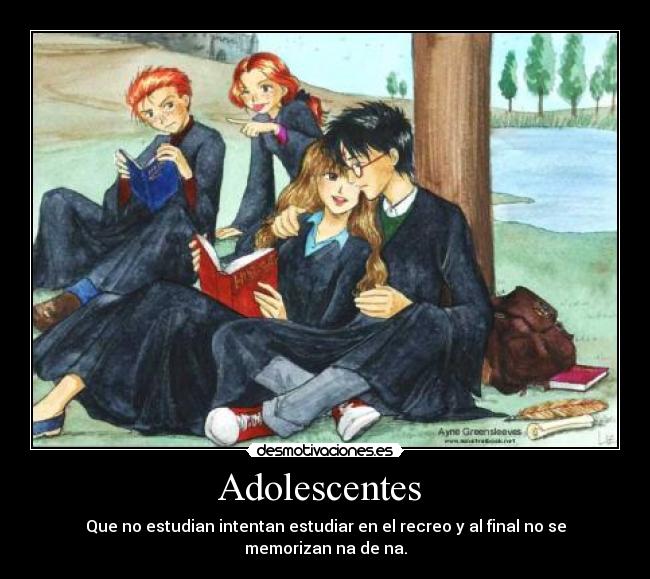 Adolescentes  - Que no estudian intentan estudiar en el recreo y al final no se memorizan na de na.