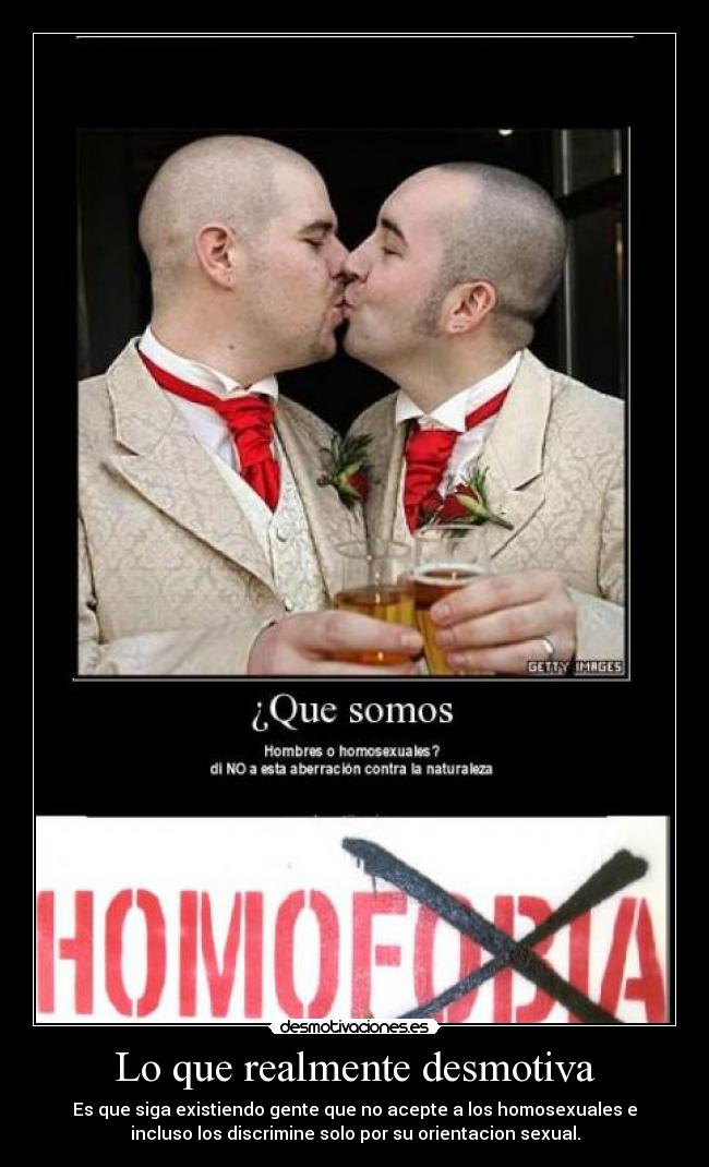 Lo que realmente desmotiva - Es que siga existiendo gente que no acepte a los homosexuales e
incluso los discrimine solo por su orientacion sexual.