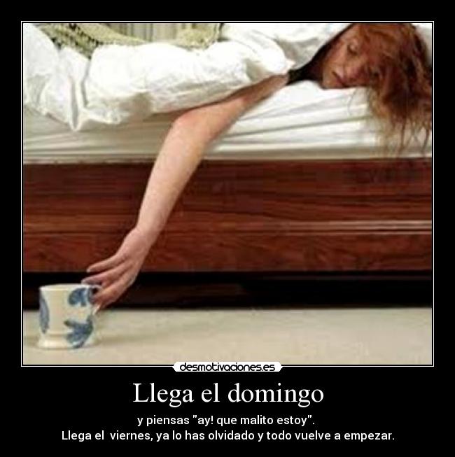 Llega el domingo - y piensas ay! que malito estoy.
Llega el viernes, ya lo has olvidado y todo vuelve a empezar.
