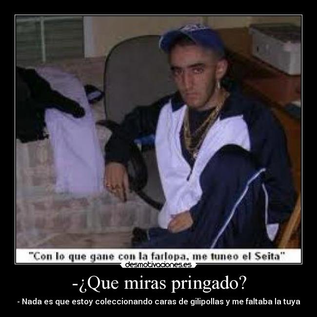 -¿Que miras pringado? - - Nada es que estoy coleccionando caras de gilipollas y me faltaba la tuya