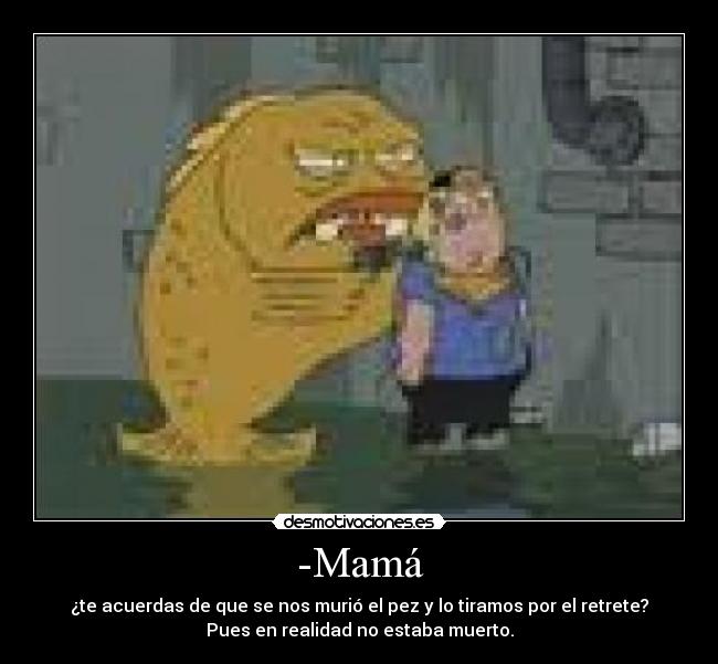 -Mamá - ¿te acuerdas de que se nos murió el pez y lo tiramos por el retrete?
Pues en realidad no estaba muerto.