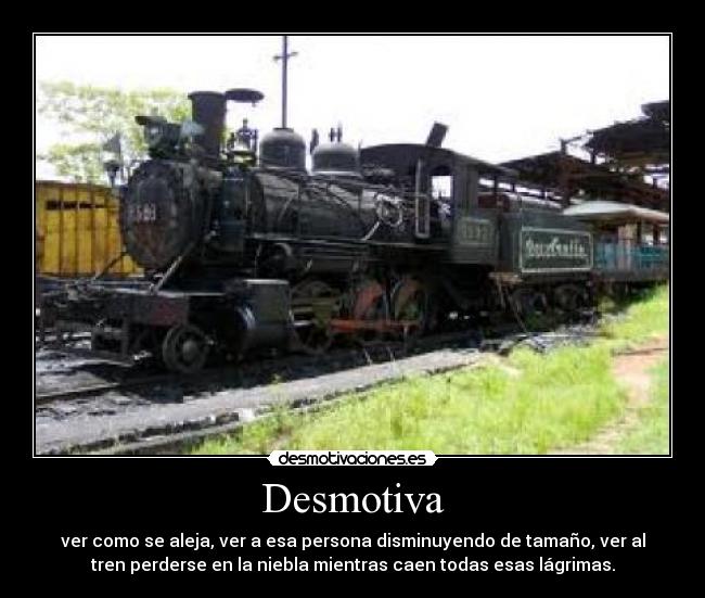 Desmotiva - ver como se aleja, ver a esa persona disminuyendo de tamaño, ver al
tren perderse en la niebla mientras caen todas esas lágrimas.