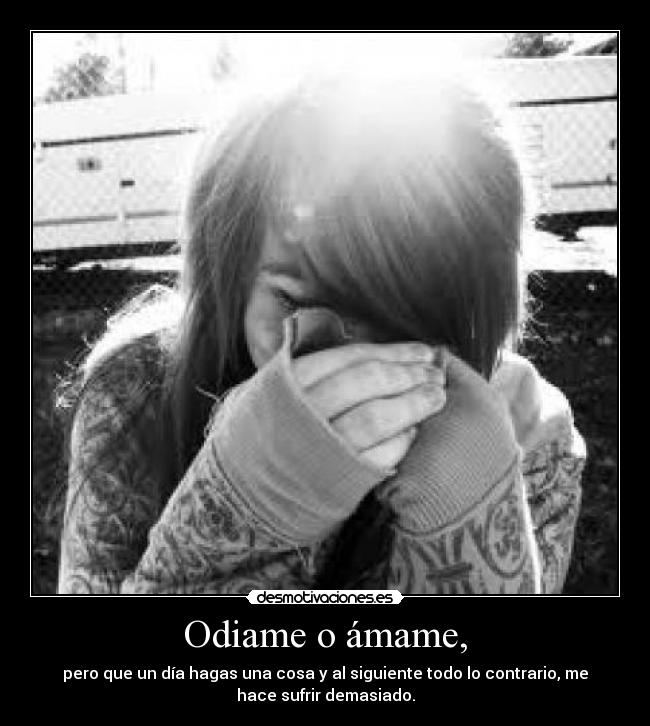 Odiame o ámame, - pero que un día hagas una cosa y al siguiente todo lo contrario, me
hace sufrir demasiado.