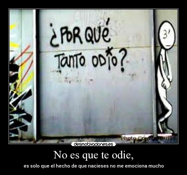 No es que te odie, - es solo que el hecho de que nacieses no me emociona mucho