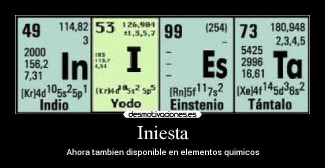 Iniesta - Ahora tambien disponible en elementos quimicos