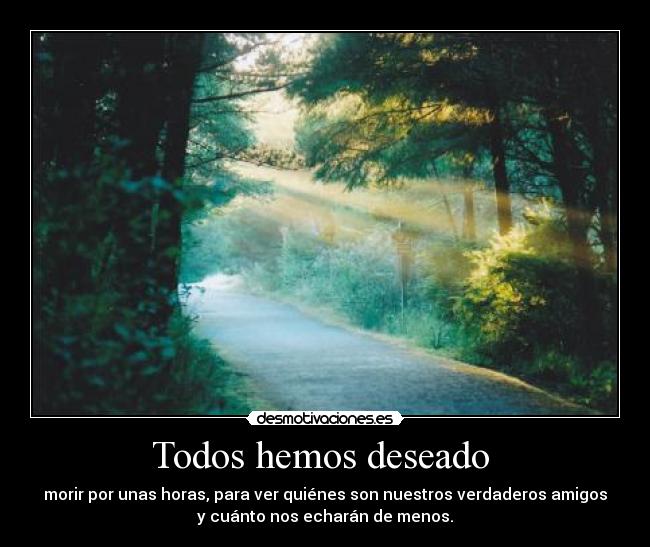 Todos hemos deseado  - morir por unas horas, para ver quiénes son nuestros verdaderos amigos
y cuánto nos echarán de menos.