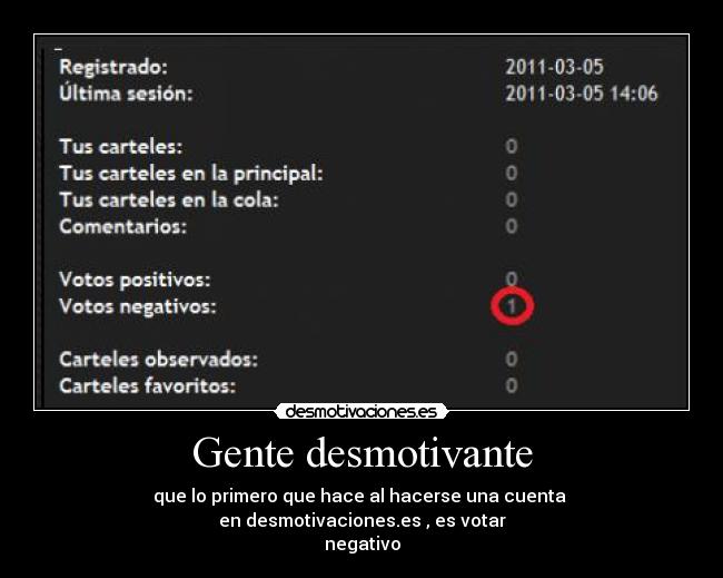 Gente desmotivante - que lo primero que hace al hacerse una cuenta
en desmotivaciones.es , es votar
negativo