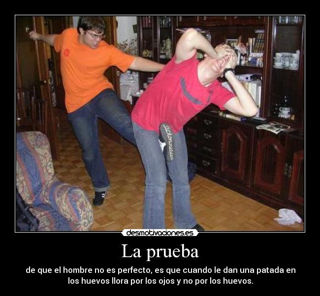 La prueba - de que el hombre no es perfecto, es que cuando le dan una patada en
los huevos llora por los ojos y no por los huevos.