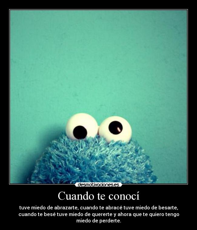 Cuando te conocí - tuve miedo de abrazarte, cuando te abracé tuve miedo de besarte,
cuando te besé tuve miedo de quererte y ahora que te quiero tengo
miedo de perderte.