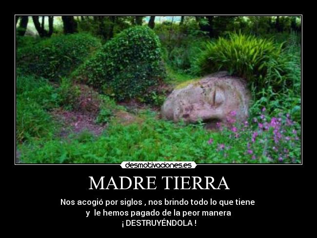 MADRE TIERRA - Nos acogió por siglos , nos brindo todo lo que tiene
y le hemos pagado de la peor manera
¡ DESTRUYÉNDOLA !