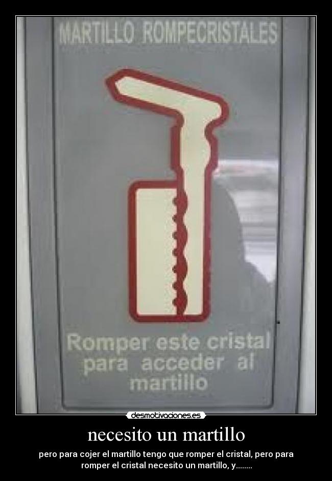necesito un martillo - pero para cojer el martillo tengo que romper el cristal, pero para
romper el cristal necesito un martillo, y........