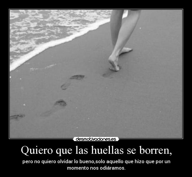 Quiero que las huellas se borren, - pero no quiero olvidar lo bueno,solo aquello que hizo que por un
momento nos odiáramos.