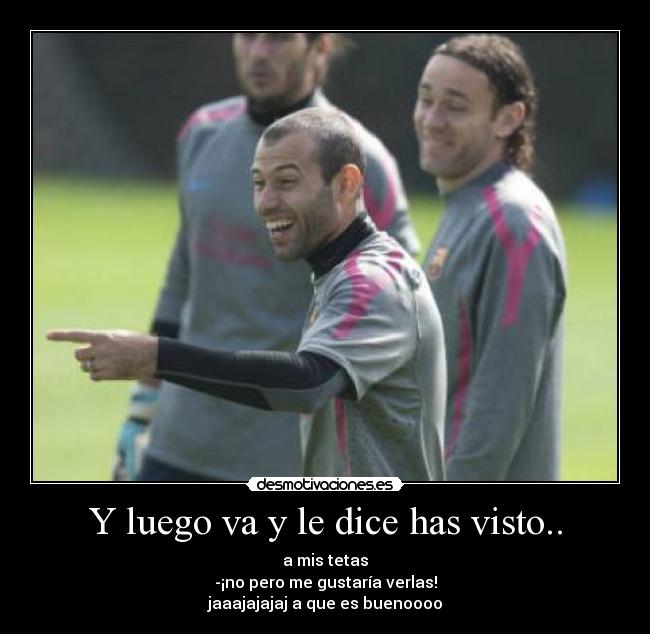 Y luego va y le dice has visto.. - a mis tetas
-¡no pero me gustaría verlas!
jaaajajajaj a que es buenoooo