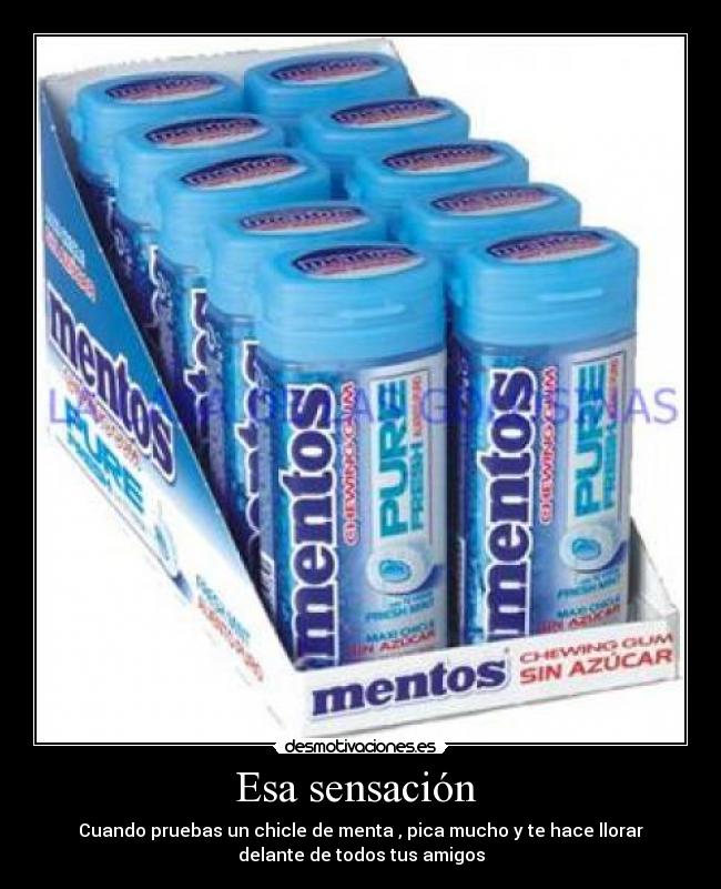 Esa sensación - Cuando pruebas un chicle de menta , pica mucho y te hace llorar
delante de todos tus amigos