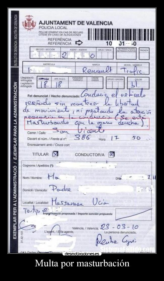 Multa por masturbación -