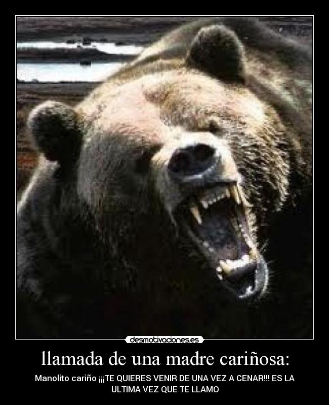 llamada de una madre cariñosa: - Manolito cariño ¡¡¡TE QUIERES VENIR DE UNA VEZ A CENAR!!! ES LA
ULTIMA VEZ QUE TE LLAMO