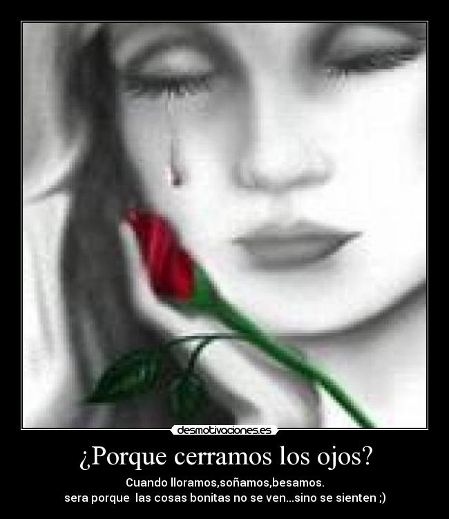 ¿Porque cerramos los ojos? - Cuando lloramos,soñamos,besamos.
sera porque las cosas bonitas no se ven...sino se sienten ;)
