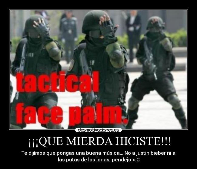 ¡¡¡QUE MIERDA HICISTE!!! - Te dijímos que pongas una buena música... No a justin bieber ni a
las putas de los jonas, pendejo >:C