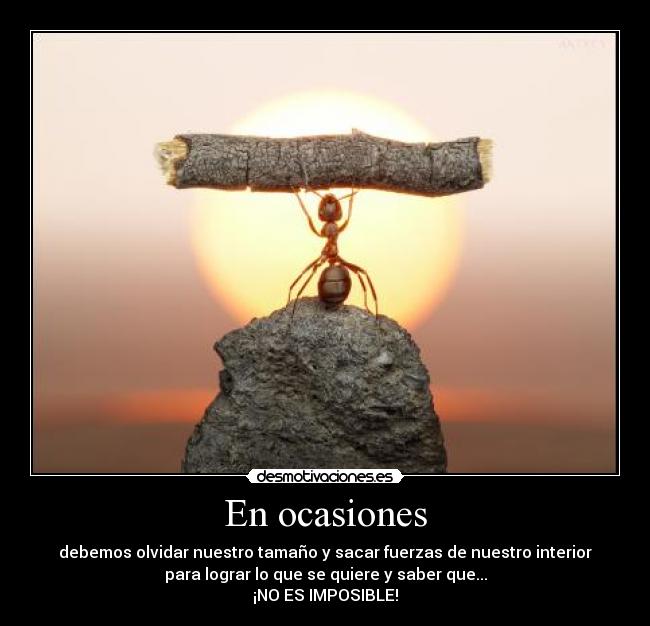 En ocasiones - debemos olvidar nuestro tamaño y sacar fuerzas de nuestro interior
para lograr lo que se quiere y saber que...
¡NO ES IMPOSIBLE!