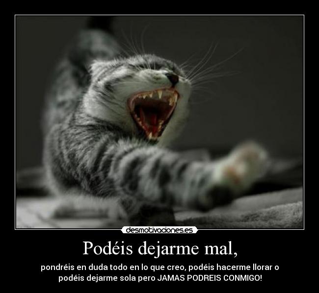 Podéis dejarme mal, - pondréis en duda todo en lo que creo, podéis hacerme llorar o
podéis dejarme sola pero JAMAS PODREIS CONMIGO!