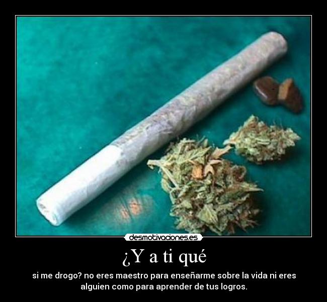 ¿Y a ti qué - si me drogo? no eres maestro para enseñarme sobre la vida ni eres
alguien como para aprender de tus logros.