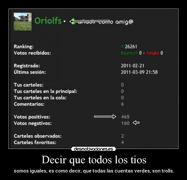 Decir que todos los tios - somos iguales, es como decir, que todas las cuentas verdes, son trolls.