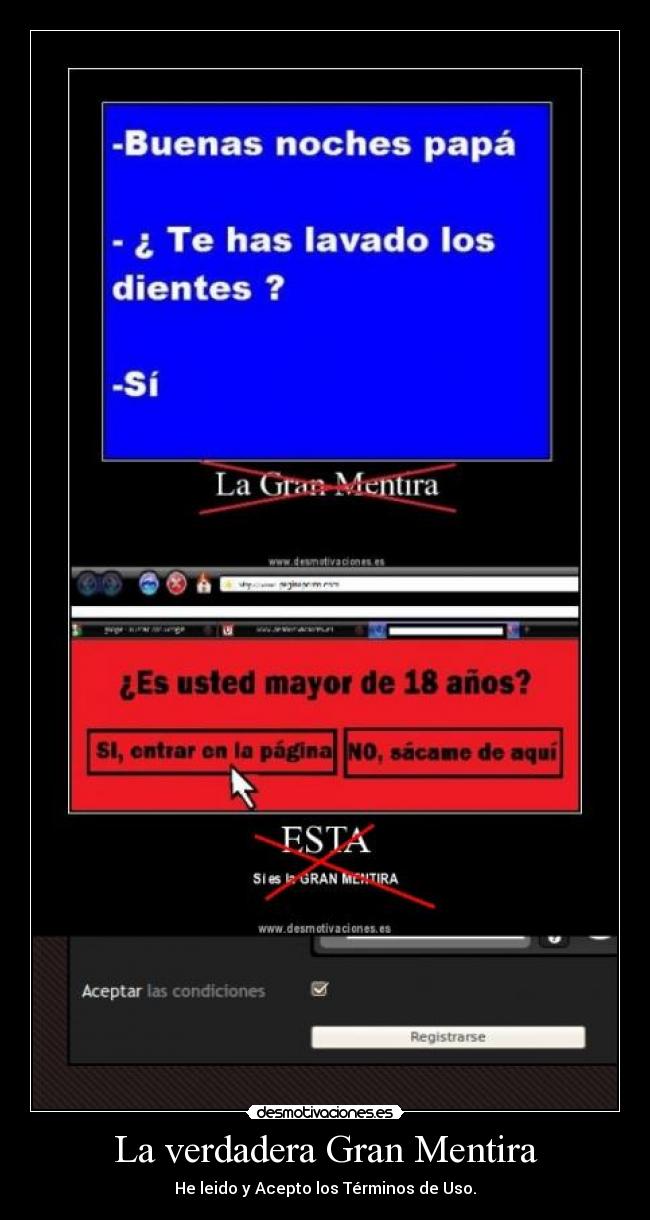 carteles mentira gran mentira terminos uso condiciones acepto desmotivaciones