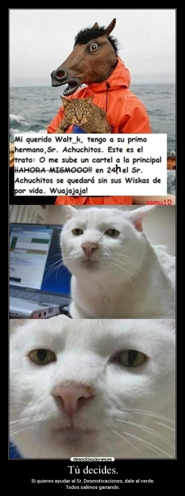 Tú decides. - Si quieres ayudar al Sr. Desmotivaciones, dale al verde.
Todos salimos ganando.