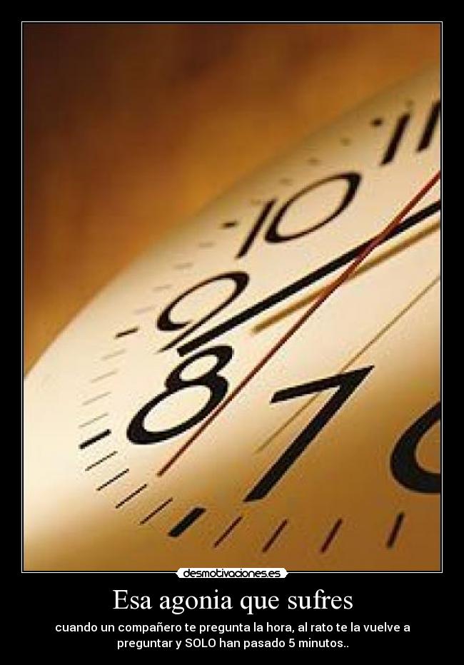 Esa agonia que sufres - cuando un compañero te pregunta la hora, al rato te la vuelve a
preguntar y SOLO han pasado 5 minutos..