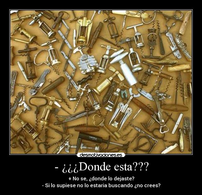 - ¿¿¿Donde esta??? - + No se, ¿donde lo dejaste?
- Si lo supiese no lo estaria buscando ¿no crees?