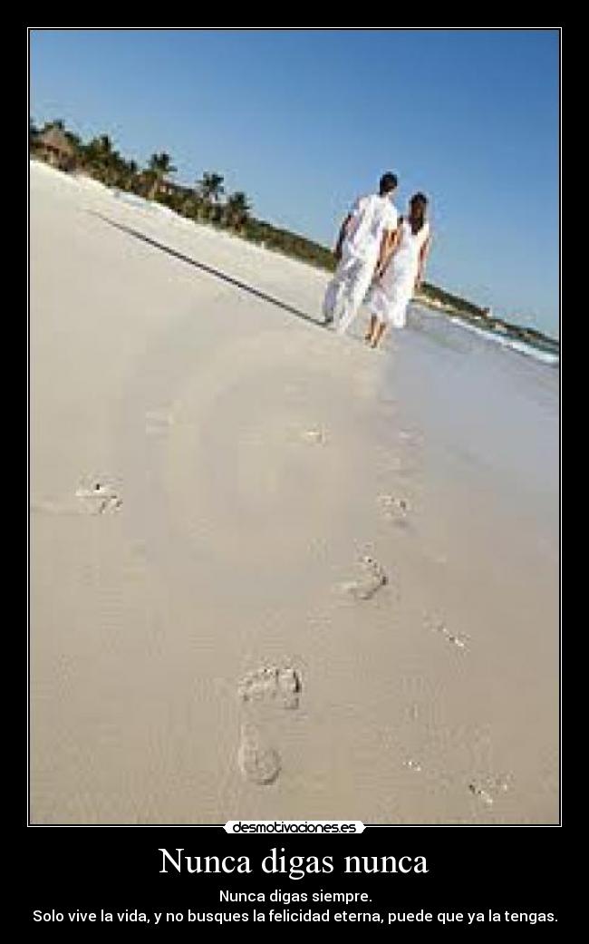 Nunca digas nunca - Nunca digas siempre.
Solo vive la vida, y no busques la felicidad eterna, puede que ya la tengas.