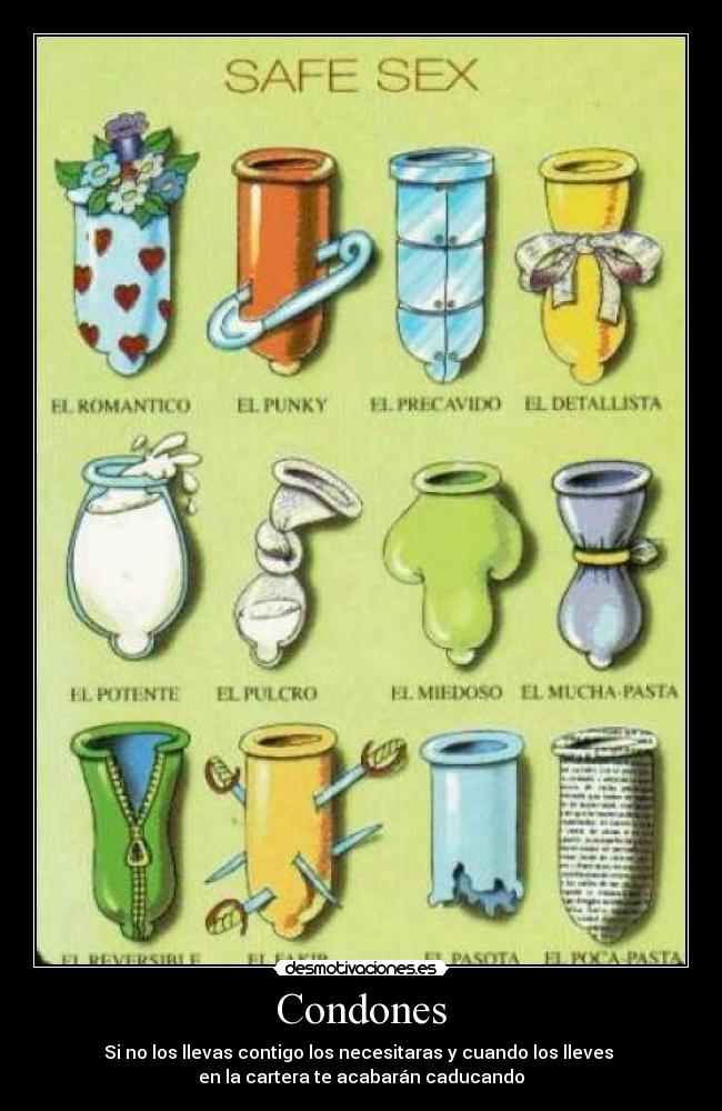 Condones - Si no los llevas contigo los necesitaras y cuando los lleves
en la cartera te acabarán caducando