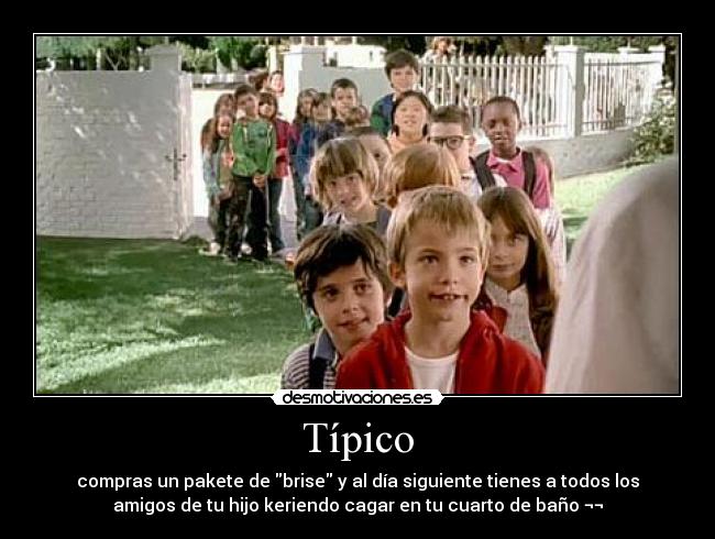 Típico - compras un pakete de brise y al día siguiente tienes a todos los
amigos de tu hijo keriendo cagar en tu cuarto de baño ¬¬