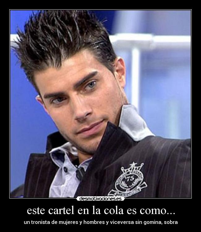 este cartel en la cola es como... - un tronista de mujeres y hombres y viceversa sin gomina, sobra