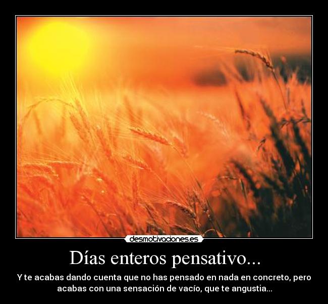 Días enteros pensativo... - Y te acabas dando cuenta que no has pensado en nada en concreto, pero
acabas con una sensación de vacío, que te angustia...