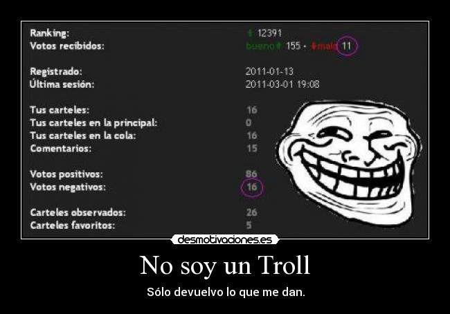 No soy un Troll - Sólo devuelvo lo que me dan.