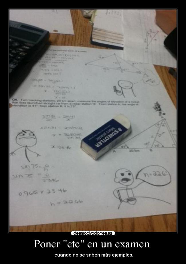 Poner etc en un examen -