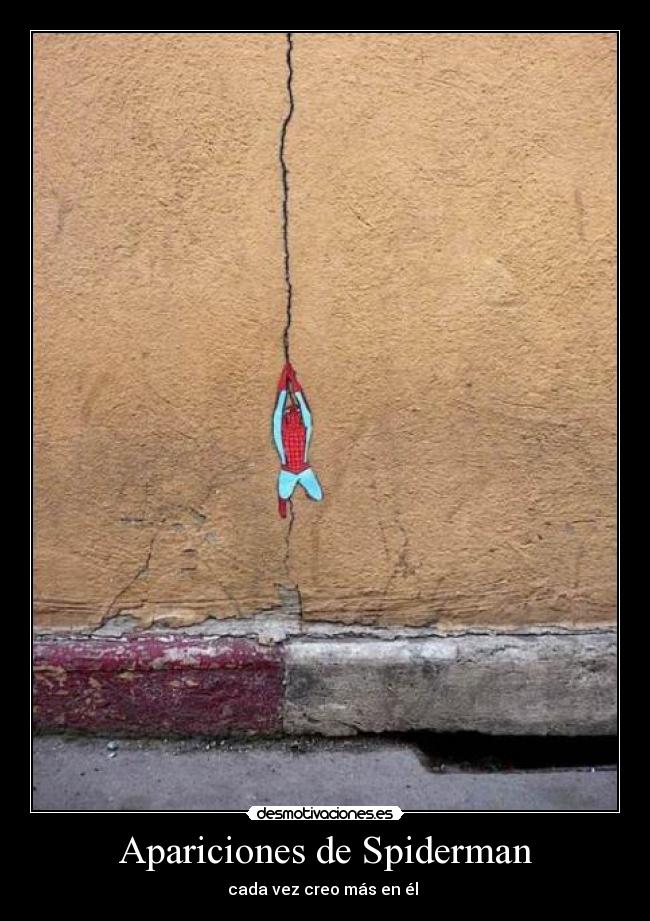 carteles spidermanparedcreatividadcrackcreeraparicionesgrietaraja desmotivaciones