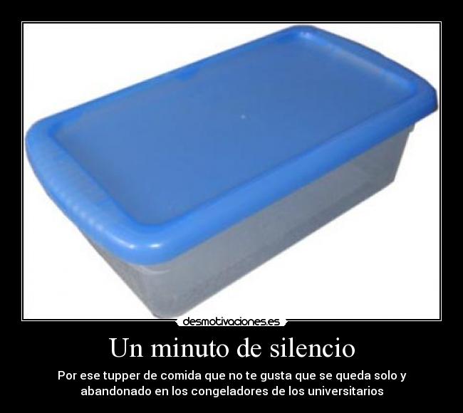 Un minuto de silencio - Por ese tupper de comida que no te gusta que se queda solo y
abandonado en los congeladores de los universitarios